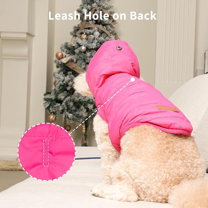 Fleece Lining Extra Warm Dog Hoodie in Winter,Small Dog Jacket Puppy Coats with Hooded Pink XS