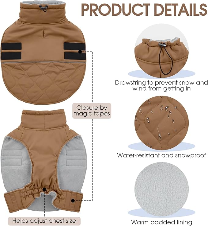 FUAMEY Winter Warm Turtleneck Coat - Thick Waterproof Fleece - Dog Snowsuit for Small to Large Dogs