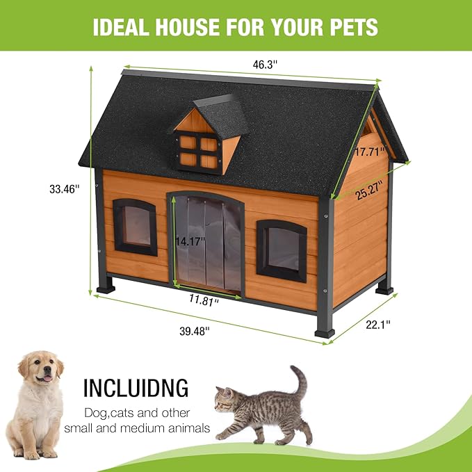 GUTINNEEN Dog House Outdoor with Strong Metal Frame Dog Kennel for Small to Medium Dogs Puppy Cage for Winter Weatherproof