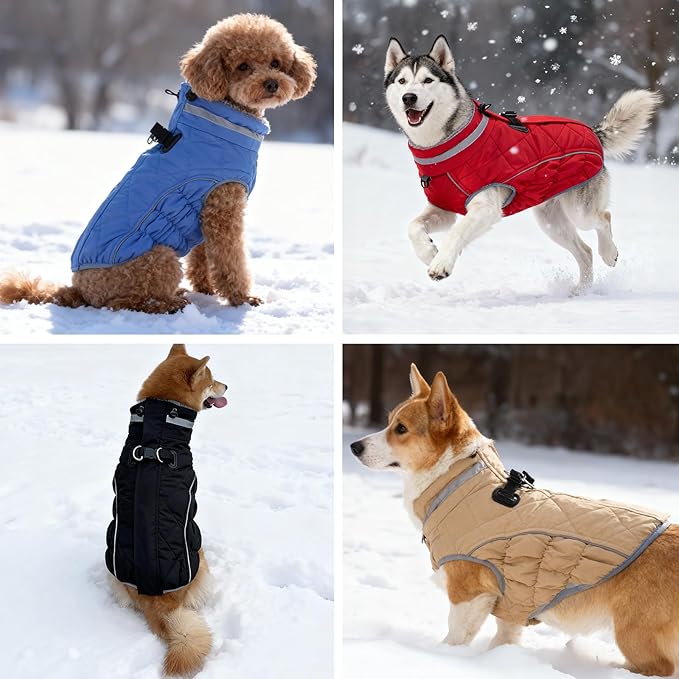 Dog Coat, Warm Dog Winter Coat for Large Dogs, Waterproof Jacket with Harness Built in, Reflective Turtleneck Cold Weather Coats with Zipper,Pet Fleece Vest Snow Jacket, Red XXL