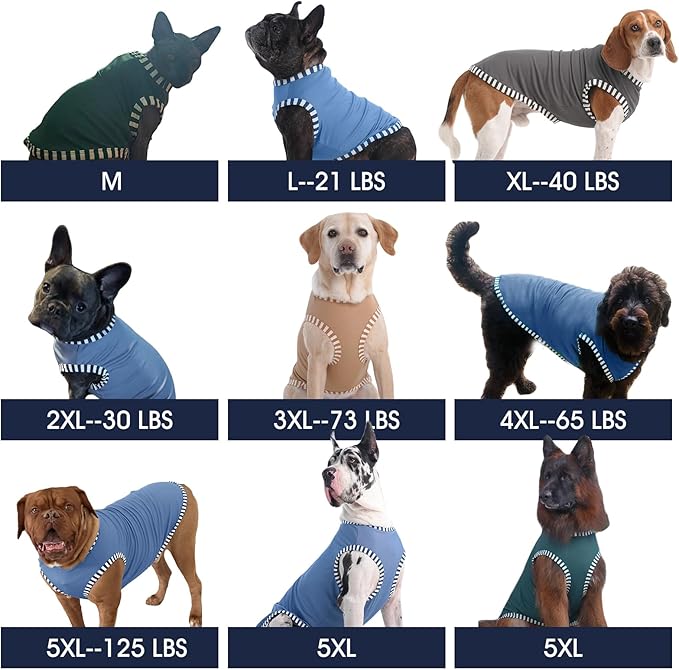 IECOii 2 Pack Large Dog T-Shirt | Non-Restrictive Fit for Running, Breathable Summer Wear - Non-stuffy Design - Keeps Pups Comfortable in Hot Weather, Grey+Blue, 2XL