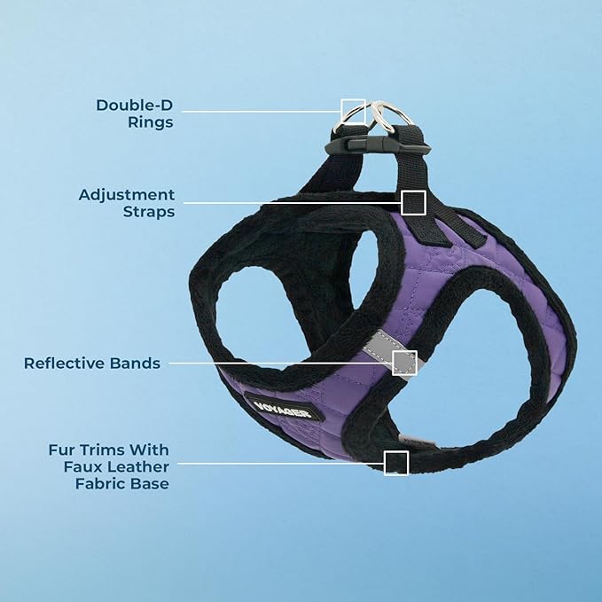 Best Pet Supplies - All Weather Mesh / Plush, Reflective, No Pull Harness for Small, Medium Dogs, Cats - Secure with Hook & Loop Fastener, Buckle, Double D-Rings - Purple Faux Leather, S