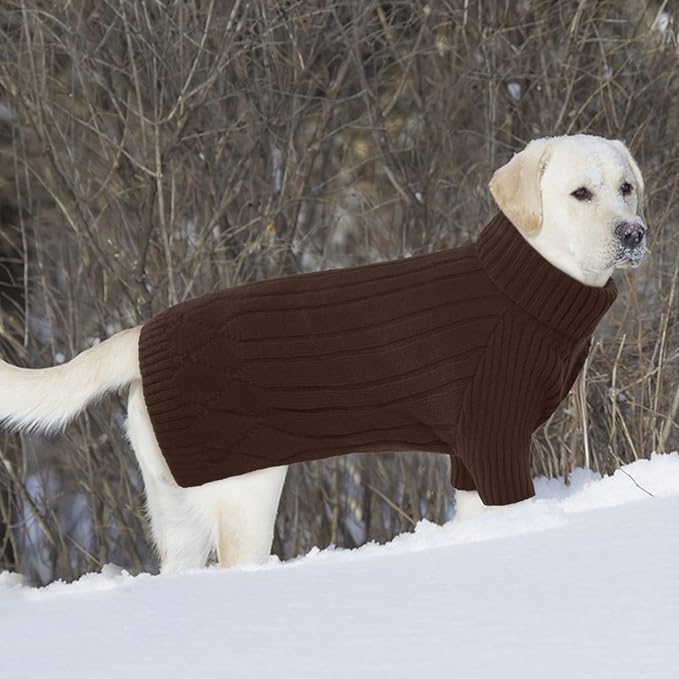 Dog Sweater for Medium Dogs, Warm Winter Fall Dog Sweaters for Dog Girls Boys, Turtleneck Dog Knitwear, Doggie Christmas Sweater, Pet Sweatshirt Clothes Knit French Bulldog, Beagle (Brown M)