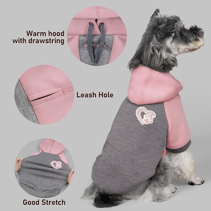 KYEESE Dog Hoodie Stretchy Dogs Clothes Medium Size Dog Comfort Pets Coat with Drawstring Soft Dogs Winter Coat Pet Clothes with Leash Hole Pet Sweatshirt for Cold Weather Warm Pets Sweater