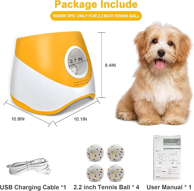 Automatic Ball Launcher for Dogs with Random Mode, 3 Settings to 45FT, Rechargeable Dog Ball Thrower with 4 ETPU Tennis Balls for Small Medium Breeds