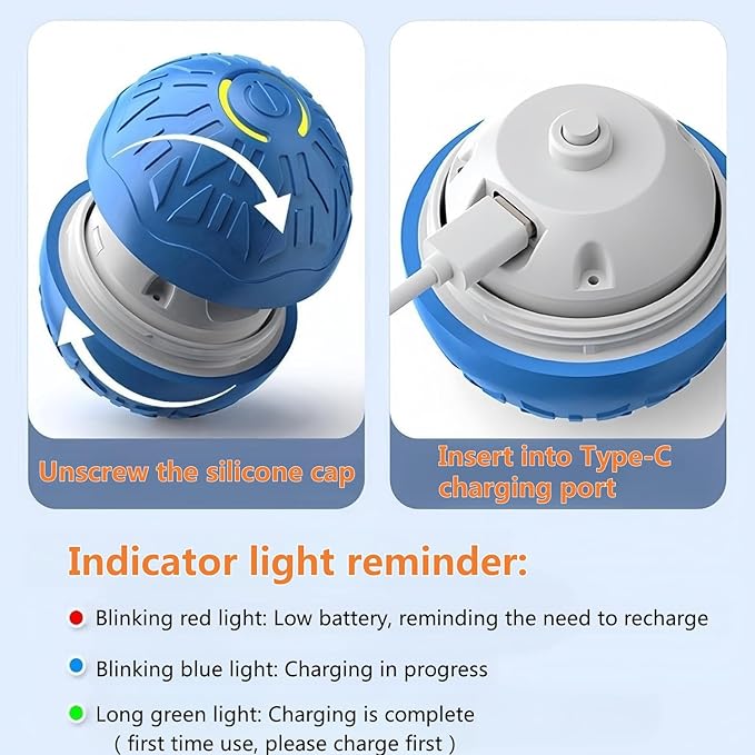 Interactive Dog Ball, Activated Automatic Rolling Ball for Dog, Self Moving Vibrating Smart Jumping Automatic Moving Bouncing and Rotating Balls for Pets (Blue/Orange)