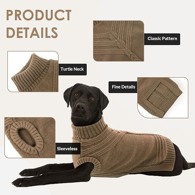 Dog Sweaters for Small Dogs Male Female Pet Knitwear Classic Puppy Warm Pullover Turtleneck Cold Weather Clothes for Yorkie(Brown, S)
