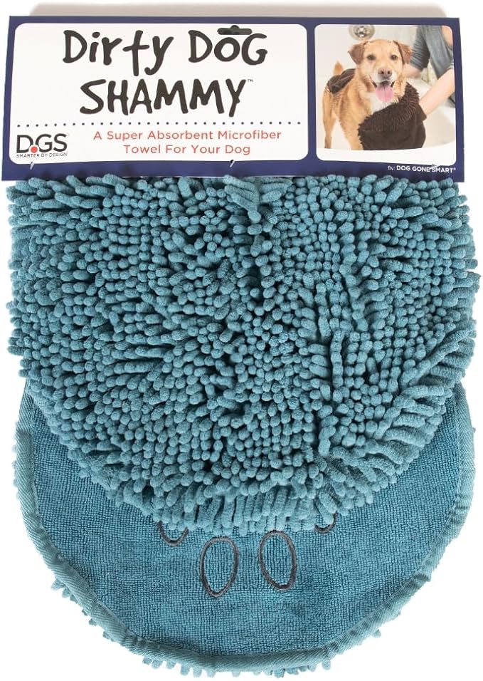 Dog Gone Smart The Dirty Dog Shammy - Fast Drying Plush Shammy Towel with Dual Hand Pockets and Elastic - Super Absorbent Microfiber and Machine Washable - Pacific Blue