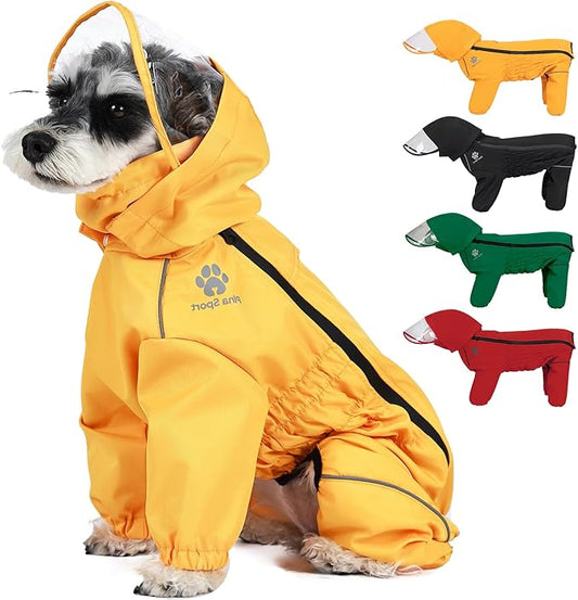 PINA Dog Raincoat, Waterproof Jacket with Hood and Pocket, Lightweight Dog Jacket with Leash Hole, Reflective Strap for Wet Weather, Full Wrap Design for Full Protection