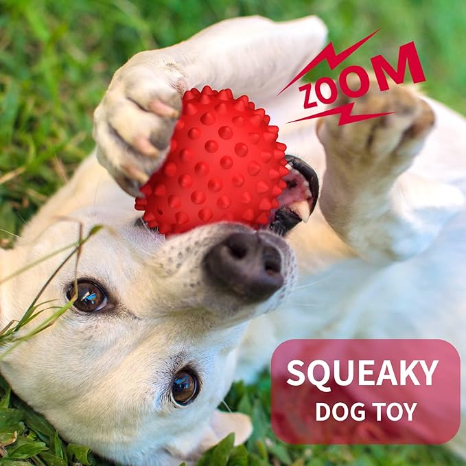 Apasiri Dog Balls Squeaky Dog Toys for Large Dogs, Dog Toys for Aggressive Chewers, Tough Spiky Dogs Ball, Floatable Rubber Pet Toys for Medium Breed, Beef Flavor, Pack of 3