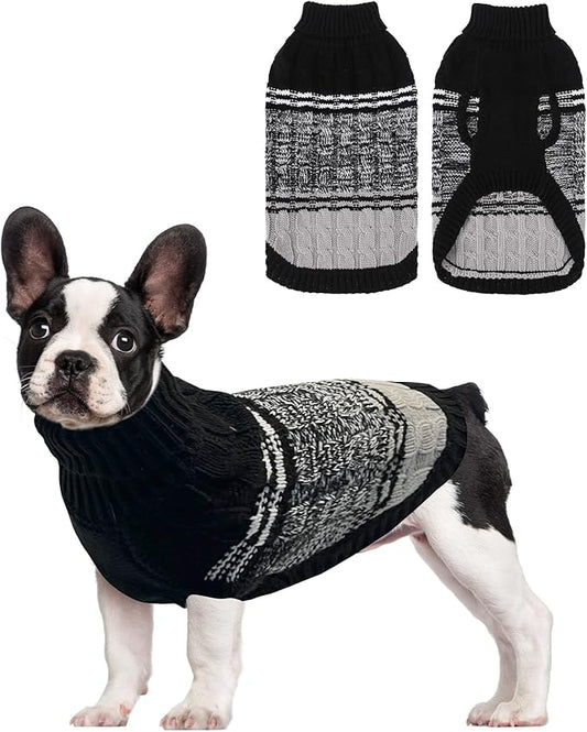 Mihachi Dog Sweater for Small Medium Dogs, Soft Warm Shirt, Cold Weather Coat Turtleneck Knitted Pullover Clothes With Leash Hole for Large Cat Puppy Pet, Black SM