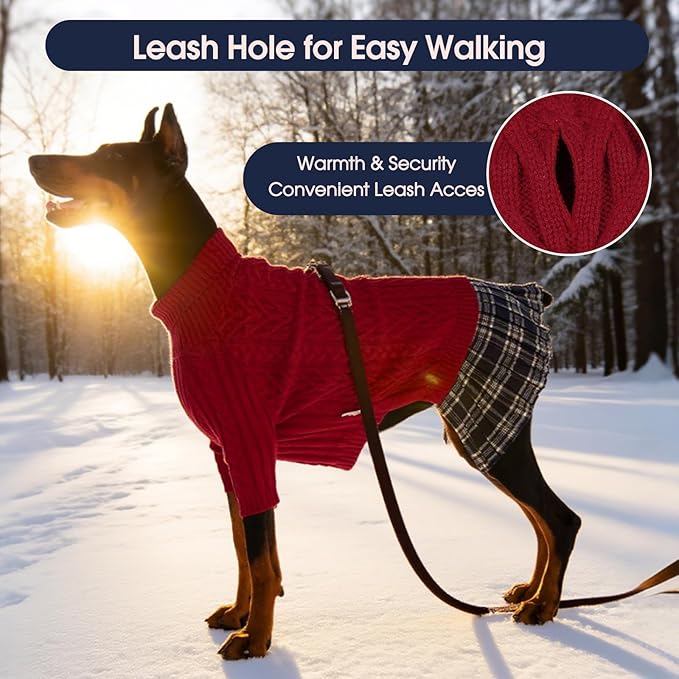 IECOii Girl Dog Sweater Dress, Great Dane Sweaters for Girl Dogs, Red,5XL, Extra Large Dog Sweater for Female Dogs Pet Winter Dress for Giant Breeds - Xmas Turtleneck Knitwear for Cold Weather