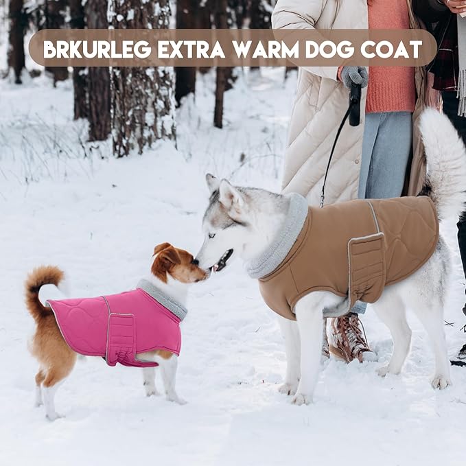 BRKURLEG Dog Winter Coat, Warm Dog Jackets for Small and Medium Large Dogs, Reflective Adjustable Pet Cold Weather Coats, Waterproof Windproof Dogs Snow Jacket Clothes Warm Vest (XXL, Khaki)