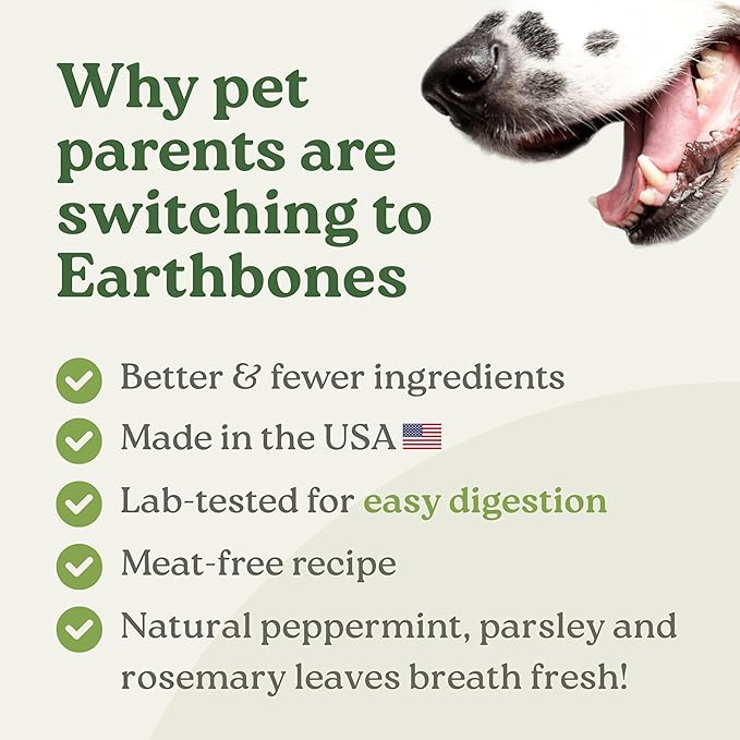 Earthbones (Formerly Terrabones) Dental Chews, Dog Teeth Cleaning Treat, Large, 6 Treats