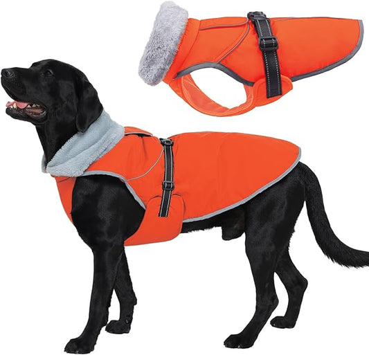 Lelepet Warm Dog Winter Coat Reflective Dog Jacket Fleece Vest Waterproof Windproof Cold Weather Coats with Adjustable Buckle Plush Turtleneck Pet Snowsuit for Small Medium Large Dogs,Pug,Beagle,L