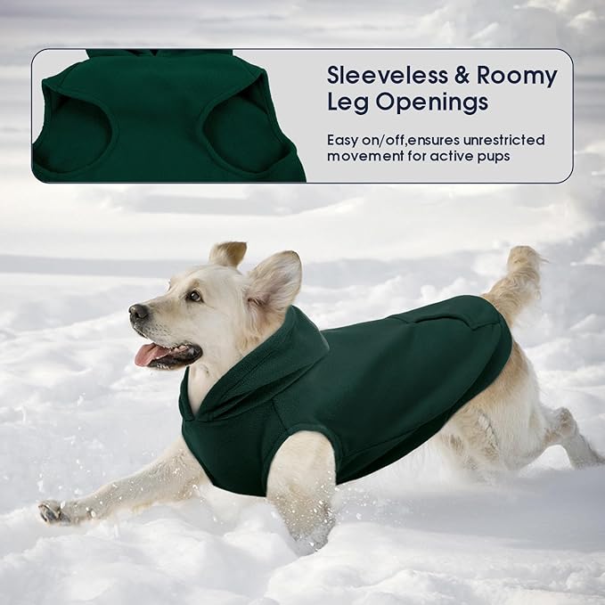 IECOii Dog Hoodie for Medium Dogs, Warm Fleece Dog Hoodies Sweater with Leash Hole and Pocket, Cozy Dogs Cold Weather Coat for Fall Winter Hooded Sweatshirt Vest for French Bulldog, Green, L