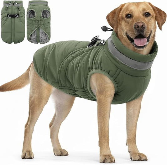 SAWMONG Dog Coat, Warm Dog Winter Coat, Waterproof Fleece Jacket, Cold Weather Dogs Jacket (3XL,Green)