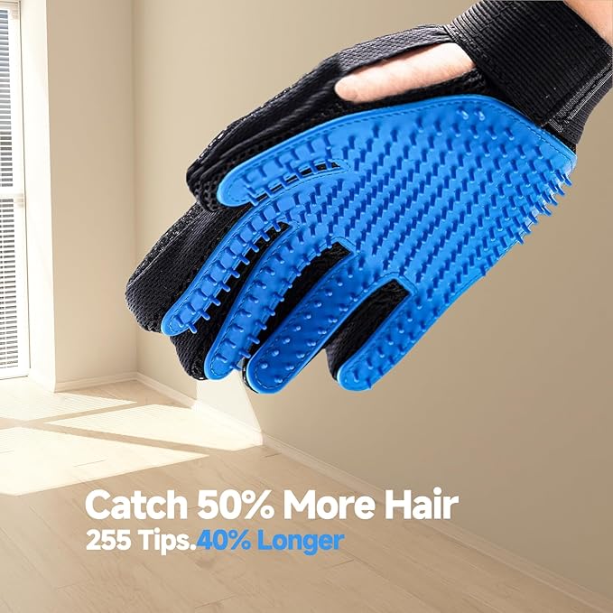 Pet Hair Removal Glove for Dogs & Cats, 2-Pack 2-in-1 Deshedding Brush & Massage Mitt - Grooming Gloves for Shedding Control, Bathing and Washing, Safe for Short/Long Hair Pets (Blue)