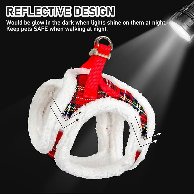 GAMUDA Small Dog Harness Collar and Leash Set, Step in No Chock No Pull Soft Mesh Adjustable Dog Vest Harnesses Plaid Reflective for Dogs Puppy Cats Kitten Rabbit (Warm Red, M)