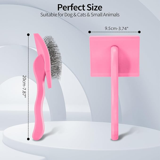 Pet Slicker Brush for Long & Short Hair - Detangling Tool for Dogs & Cats - 135° Angled Stainless Steel Pins, Curved Handle - Gentle Grooming for Small/Medium/Large Breeds (Pink)