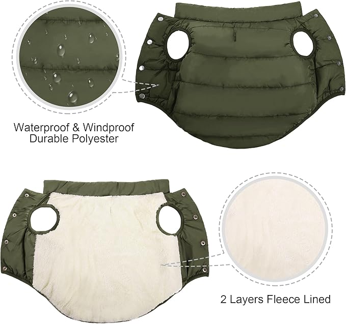 ASENKU Windproof Dog Winter Coat Waterproof Fleece Jacket Cold Weather Pet Apparel for Small Medium Large Dogs (ArmyGreen, S)