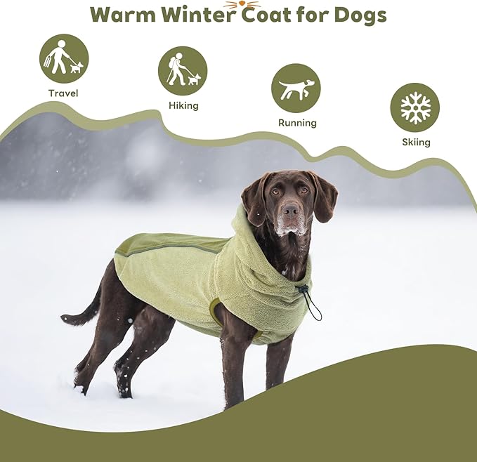 IECOii Fleece Dog Sweater for Large Dogs, Reflective Dog Fleece Sweatshirt Vest with Convenient Leash Hole, Lightweight Turtleneck Sweater for Fall Winter, Warm Great Dane Hoodie, Green, XXXL