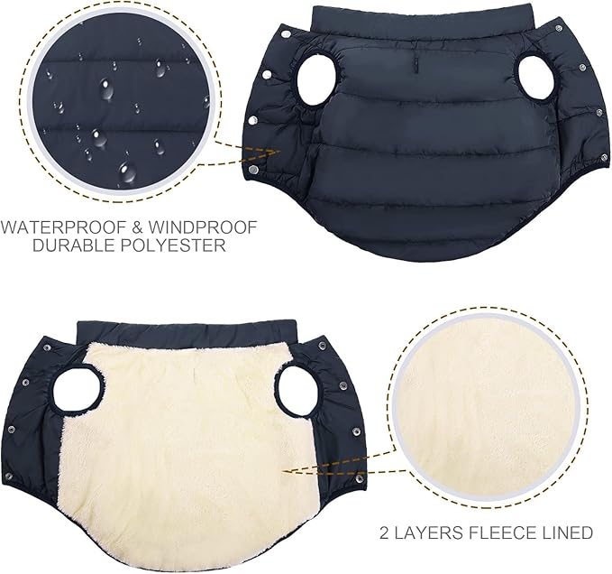 ASENKU Dog Winter Coat - Waterproof Windproof Dog Jacket, Warm Snowproof Doggie Puffer Vest for Cold Weather, Lightweight Snow Coats for Small Medium Large Dogs (XL, Blue)