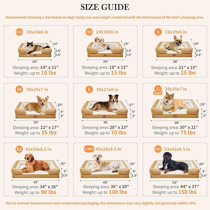 Comfort Expression Orthopedic Dog Bed for Medium Dogs 30x20 Inch, Waterproof Supportive Egg Crate Foam Medium Pet Bed with Removable Bolsters, Dog Couch with Washable Cover & Non-Slip Bottom, Caramel