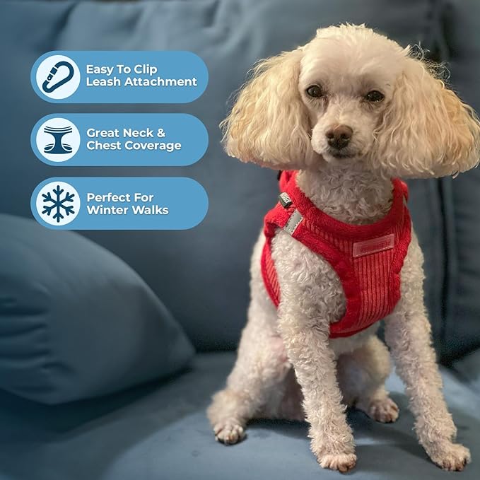 Voyager Step-In Plush Dog Harness – Soft Plush, Step In Vest Harness for Small and Medium Dogs by Best Pet Supplies - Harness (Red Corduroy), S (Chest: 14.5 - 16")