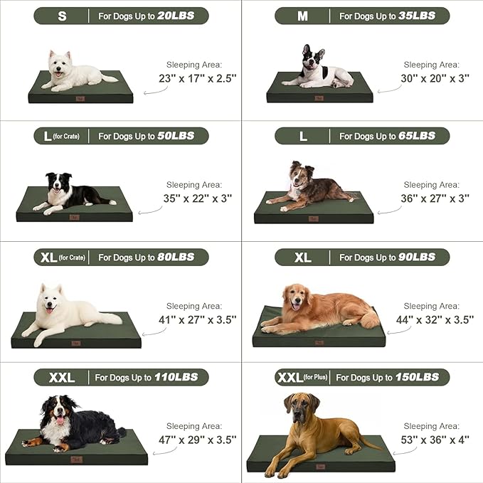 Outdoor Dog Bed for Medium Dogs, Waterproof Dog Crate Mat Orthopedic Egg Crate Foam Pet Bed with Washable Removable Oxford Cover, Dark Green