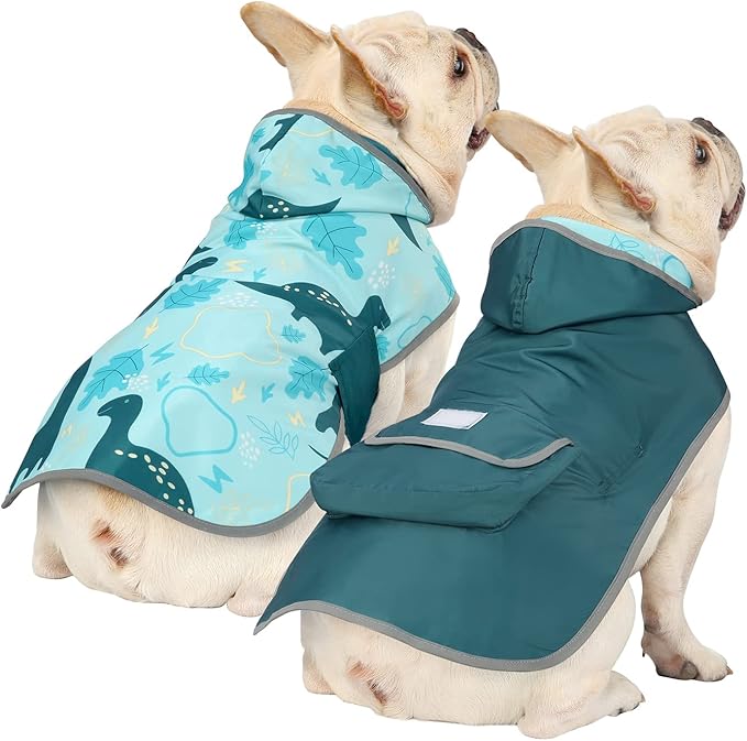 HDE Reversible Dog Raincoat Hooded Slicker Poncho Rain Coat Jacket for Small Medium Large Dogs Dinosaurs - S