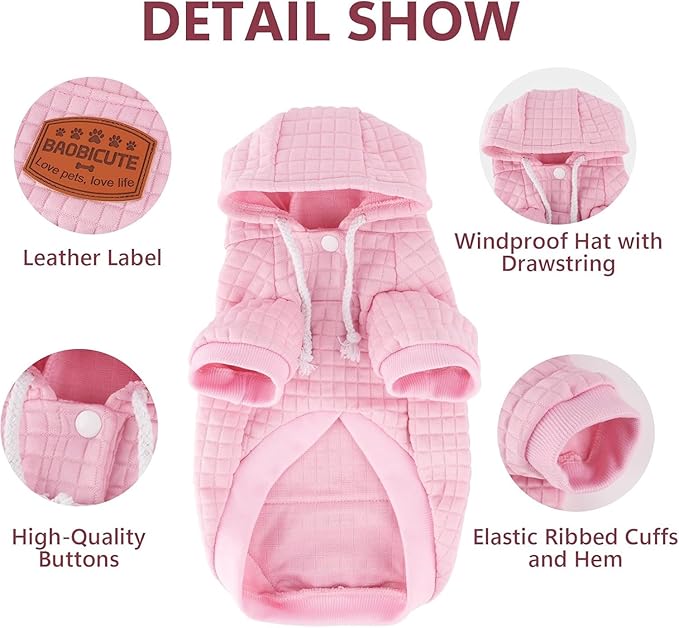 2 Pack Dog Hoodie Sweaters for Small Medium Dogs Warm Dog Clothes for Large Dogs Soft Waffle-Like Laminated Sweatshirt Bulldog (Pink, XXL (Back: 26",Chest: 34.5", Neck: 25"))