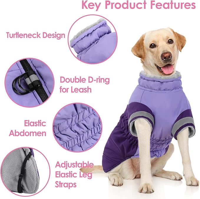 AOFITEE Dog Coat - Warm Small Dog Winter Jacket with Two Legs- Zip Up Dogs Jackets for Winter Reflective Dogs Snow Coats Puffer Jackets for Yorkshire, Schnauzer, Purple S