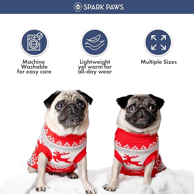 Spark Paws Christmas Dog Sweater - Ultra Soft Holiday Knit Sweater for Small, Medium & Large Dogs, Cute Pet Sweater for French Bulldogs & Big Dogs, Potty V Cut Design Jacket (Winter Wonderland, L)