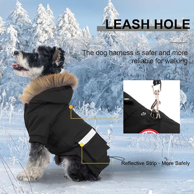 PINA Small Dog Coats - Waterproof, Warm Winter Jacket with Faux Fur Hood, Reflective, Flannel Lined, Windproof