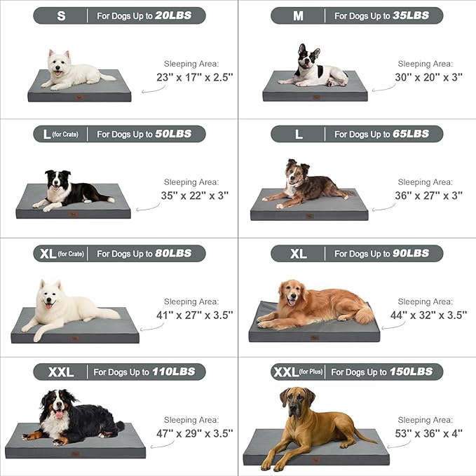 Outdoor Large Washable Dog Bed, Orthopedic Egg Crate Foam Dog Crate Mat for Large Dogs with Removable Oxford Cooling Cover, Grey