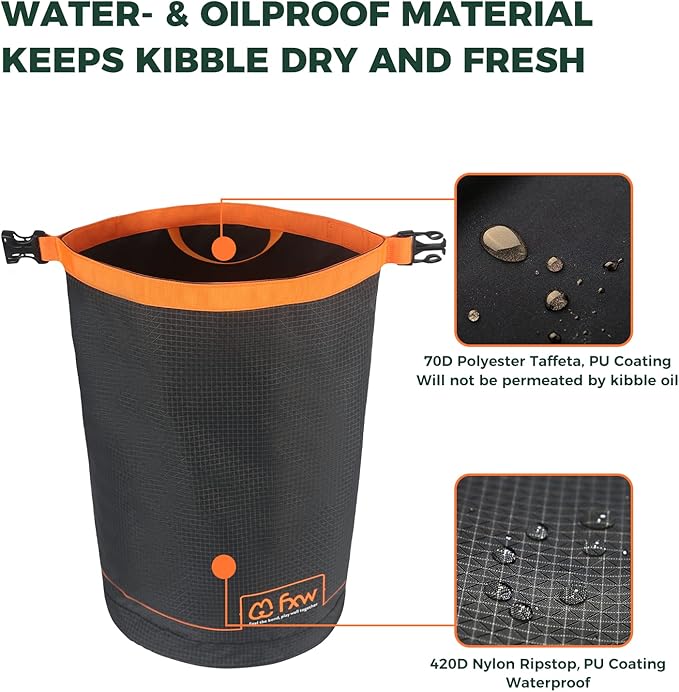 FXW Dog Food Travel Bag，Large Capacity for Travel Kibble Storage Perfect for RV Road Trips, Camping, Longterm Dog Boarding Gear Accessories Gray, 64 Cups
