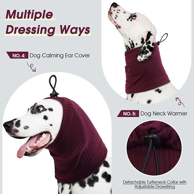 ROZKITCH Dog Shirt with Hoodie Dog Ears Cover 2 in 1, Soft Lightweight Dog Striped T Shirt Pullover Dog Tank with Detachable Ear Wrap, Dog Hoodie Tshirt Dog Boy Girl, Stretchy Sweater WineRed 2XL