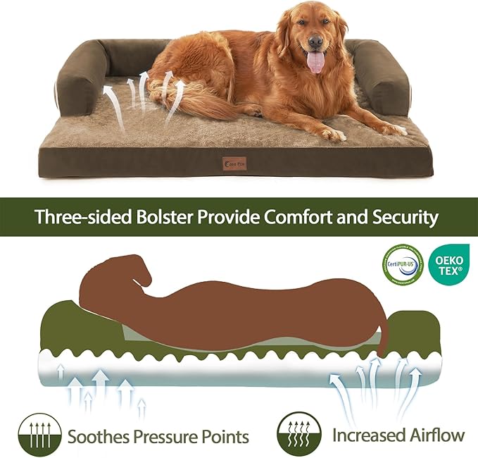 Orthopedic XXL Dog Beds, Waterproof Egg Crate Foam Big Pet Bed for All Breed Sized Dogs 53x42Inch, Washable Extra Large Dog Couch Bed with Removable Cover and Non-Slip Bottom, Brown