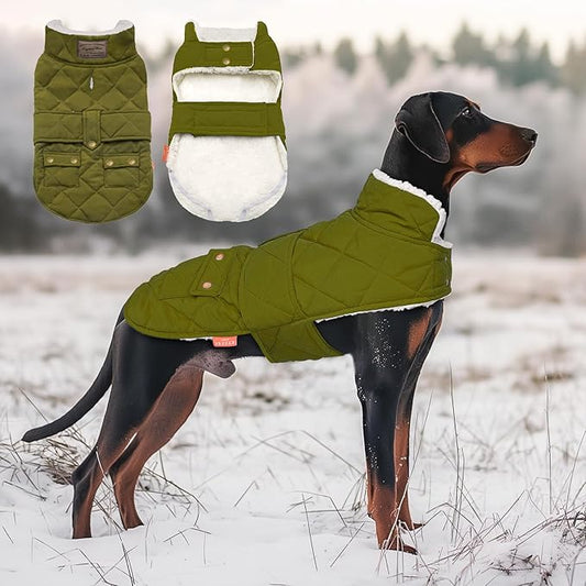 KYEESE Dog Coat Thick Pet Winter Coat with Pocket Windproof Dogs Jacket with Fleece Lined Waterproof Dog Coats for Large Dogs Soft Pet Sweater with Leash Hole Warm Pets Puffer Clothes for Cold Weather
