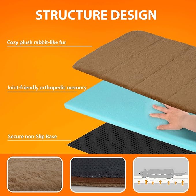 Dog Crate Pad for Medium Dogs - 30x20 Orthopedic Dog Bed with Memory Foam, Washable Water-Resistant Soft Pet Mat with Non-Slip Bottom, Khaki