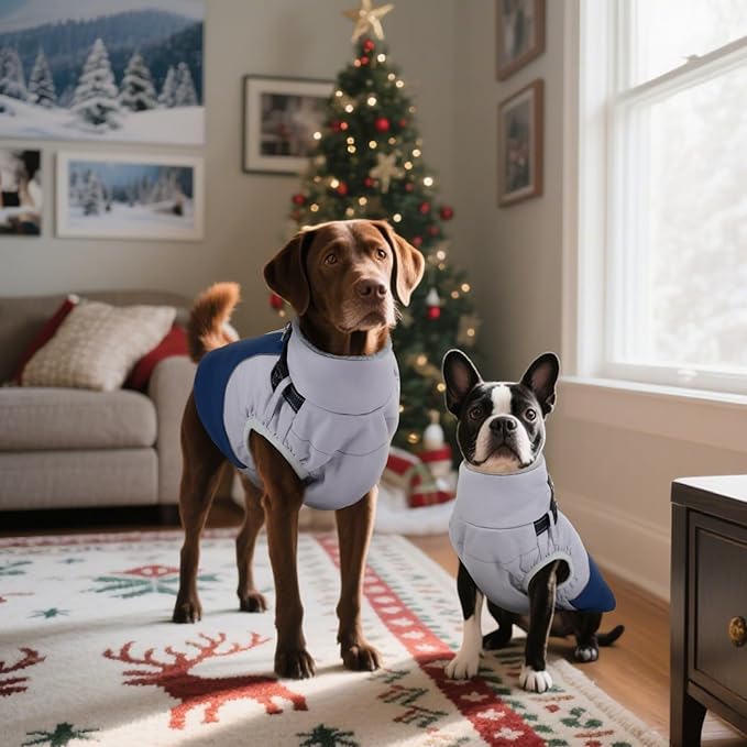 DENTRUN Dog Coat with Harness Built in, Easy On/Off Zipper Closure Winter Dog Vest, Water-Repellent Fleece Lined Warm Jacket with Reflective for Extra Large Dogs, Dark Blue, XXXL