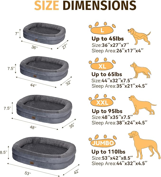 Orthopedic Washable Large Dog Bed: Waterproof Pet Bed with Bolsters - Removable Washable Cover for L XL XXL Large Sized Dog Bed - Non-Slip Bottom