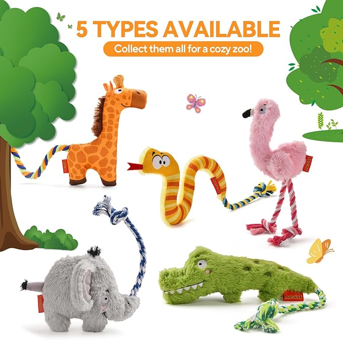 AUSCAT Plush Dog Rope Toy, Durable Squeaky Dog Toys for Puppy Small Medium Dogs (Not for Aggressive Chewers), Crocodile