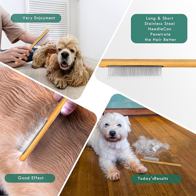 Dog Slicker Brush for Medium or Long Haired Dogs, Long Pin Slicker Brush for Removes Loose Hair, Tangles and Knots, Best Grooming Tools for Small Animals, Large, Free Pet Comb, Green