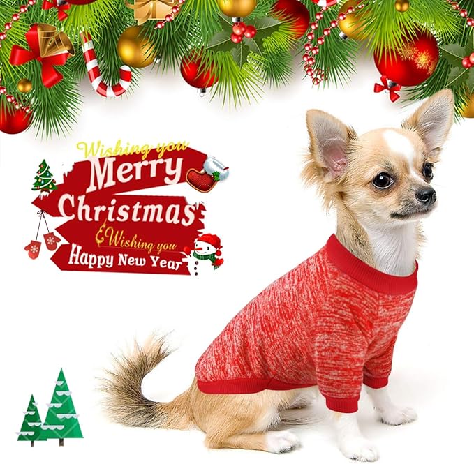 Idepet Pet Dog Classic Knitwear Sweater Soft Fleece Coat Thickening Warm Pup Dogs Shirt Winter Pet Dog Cat Clothes Puppy Customes Clothing for Small Dogs(XXS,Orange Red)
