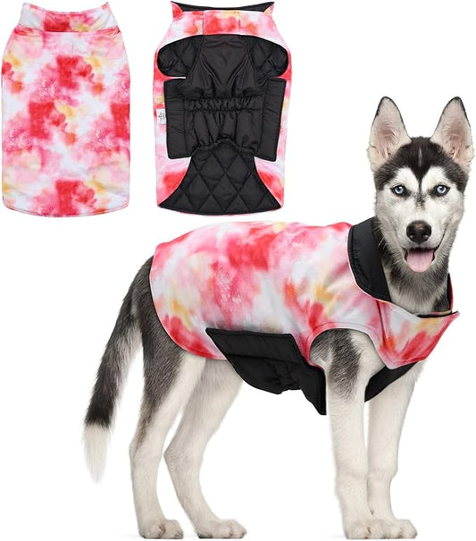 GMF29M Winter Dog Coat - Waterproof & Windproof Jacket, Reversible Vest, Thick Soft Coats for Small, Medium & Large Dogs, with Leash Hole