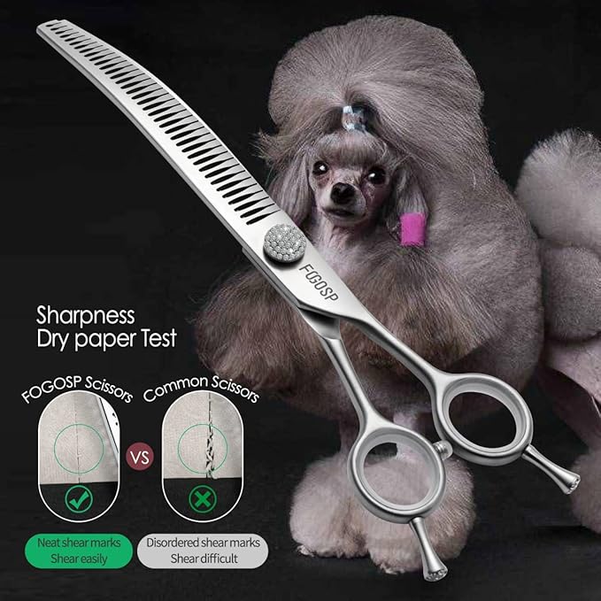 7.5'' Curved Chunkers Shears for Dog Grooming Professional Magic Grooming Scissors with Big Artificial Diamonds 35 Teeth for Large Dogs(7.5 in, Curved Chunkers)