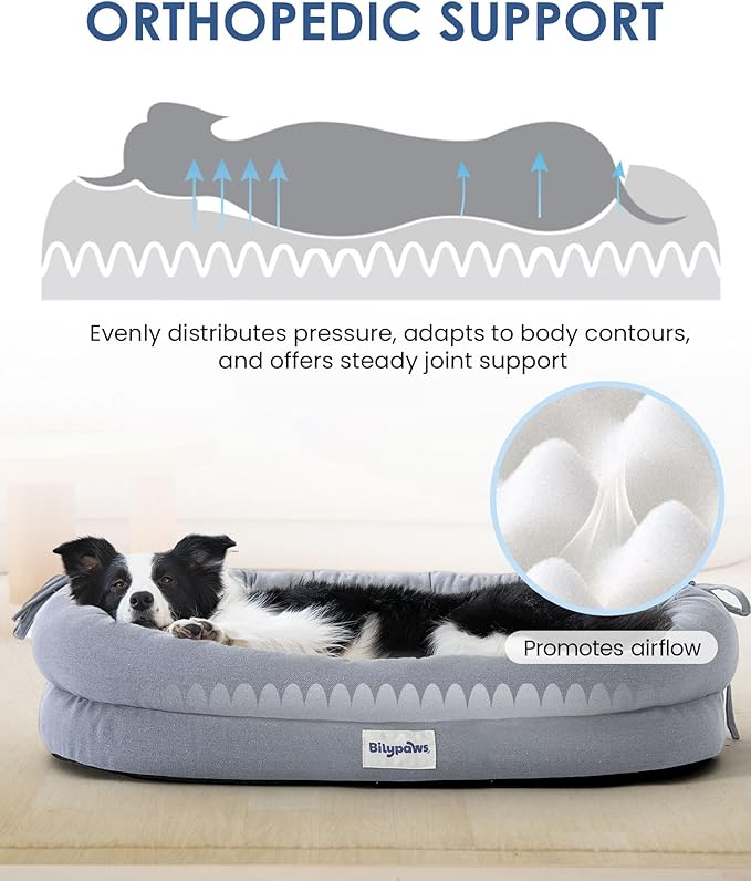 Orthopedic Dog Bed for Large Dogs, Pet Sofa Bed with Egg Crate Foam, 4-Sided Bolster, Removable Washable Cover & Anti-Slip Bottom, Large Light Gray