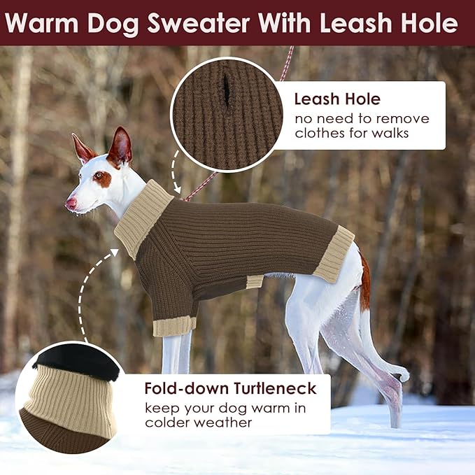 XXXL Dog Sweater, Stretchy Turtleneck Sweaters for Large Dogs Male Female, Soft Dog Pullover Sweater with Leash Hole, Pet Christmas Clothes Holiday for Husky, Golden Retriever, Doberman, Brown 3XL